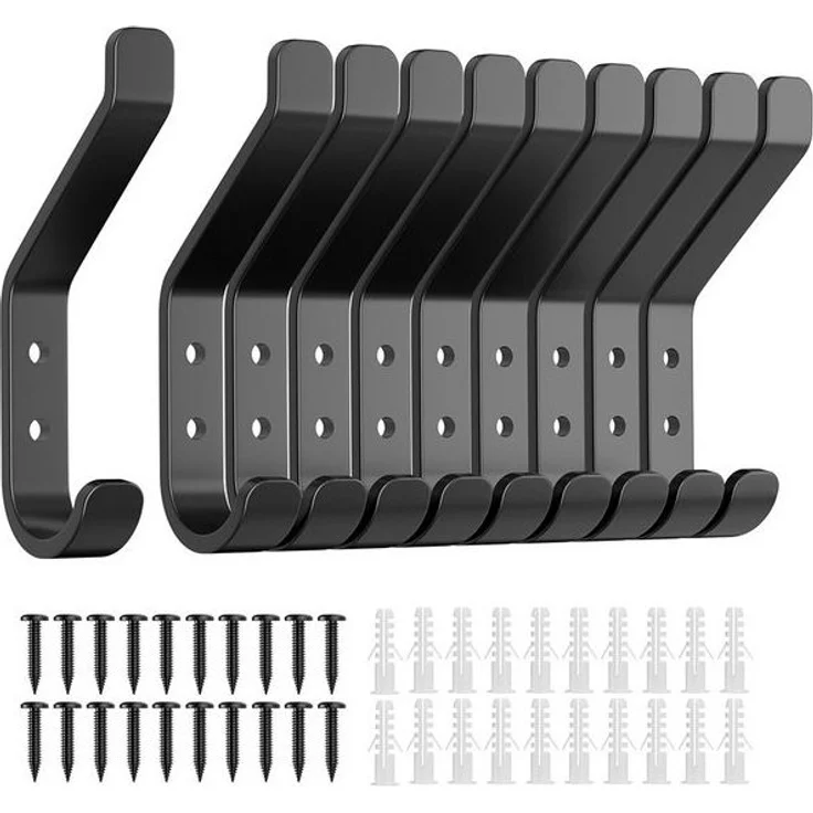 FOUORTUNATE-BEE Kleiderhaken Garderobenhaken, Kleiderhaken zum Schrauben, Haken für Akustikpaneele, Schlafzimmer, Wohnzimmer, Badezimmer, (10-St), Wandhaken für Garderobe, Jacken, Hut, Metall, Schwarz 10CM – Bild 4