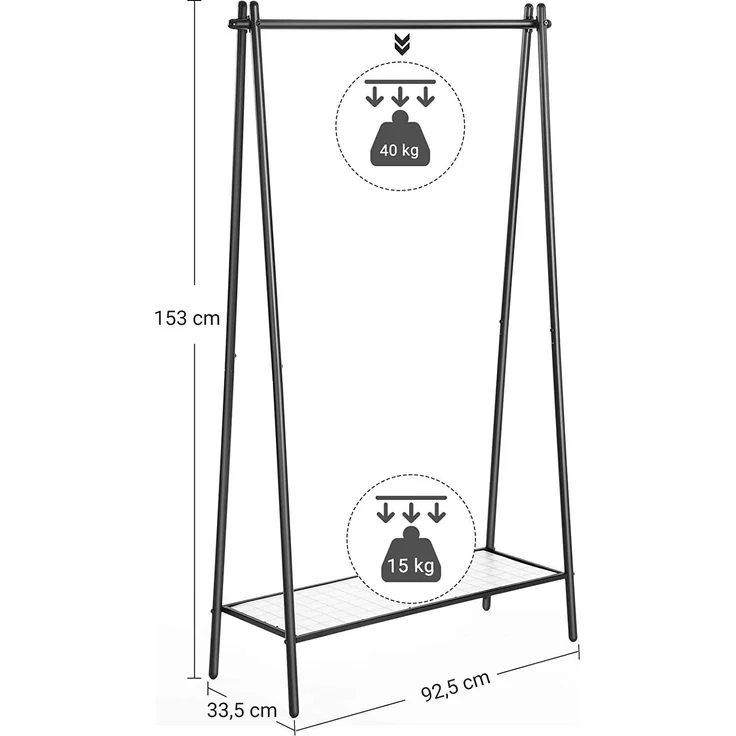 Kleiderständer, hält 110 lb, elegantes Turm-Design, unteres Regal aus Gitternetz, Kleiderständer für den Schlafzimmerein – Bild 5