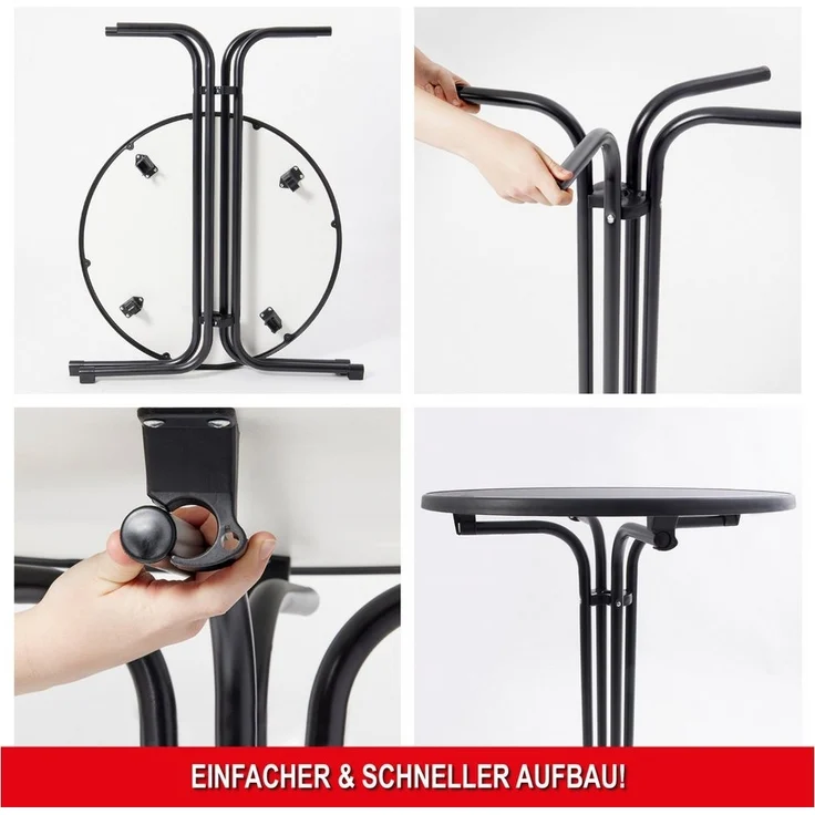 Onbest Stehtisch mit Tischhusse Ø 80 cm klappbar, 2,5 cm Holzplatte, 60 kg Tragkraft, Hitzebständig, Schwarz – Bild 2