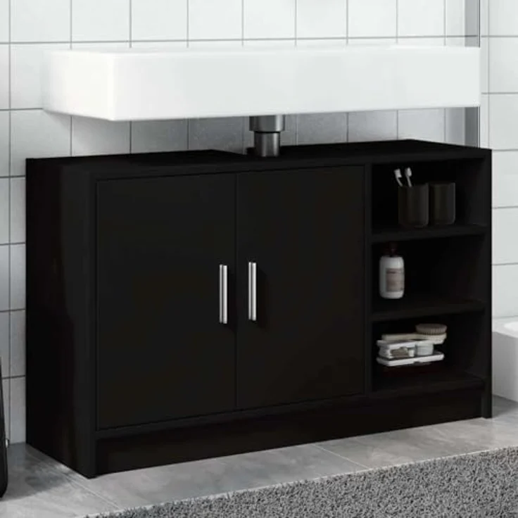 vidaXL Waschbeckenunterschrank Schwarz 90x29x55 cm Holzwerkstoff 848123 – Bild 3
