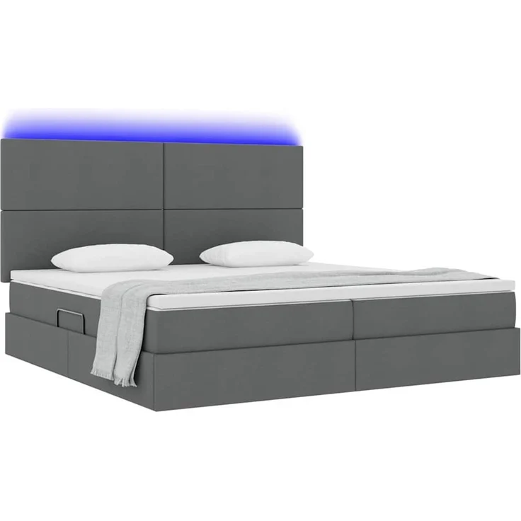 vidaXL LED-Speicherbett mit Matratze Dunkelgrau 200 x 200 cm Stoff 3372376 – Bild 3