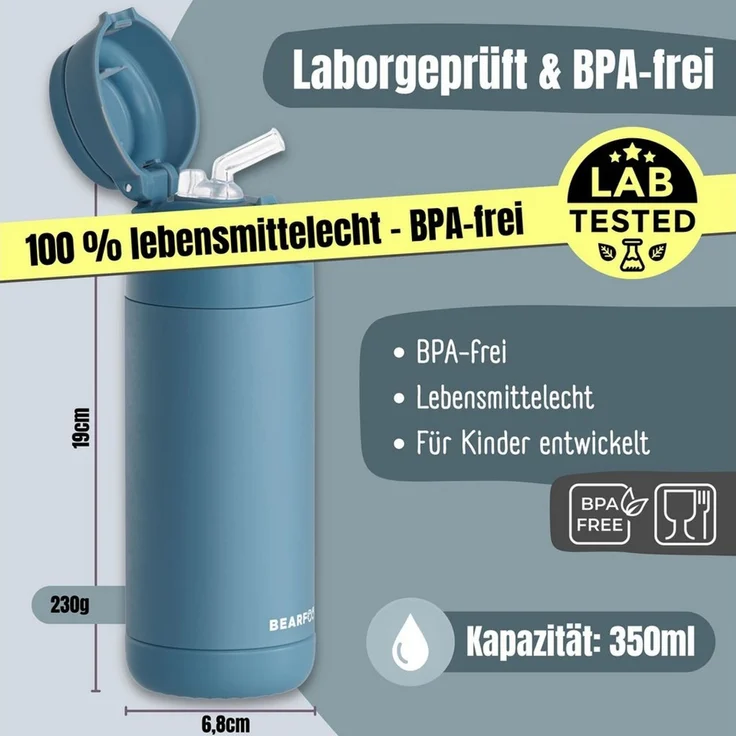 BEARFOOT Trinkflasche Thermo Kinder Trinkflasche Edelstahl - blau, Thermosflasche, auslaufsicher, Edelstahl, Kinderflasche, BPA-frei – Bild 4