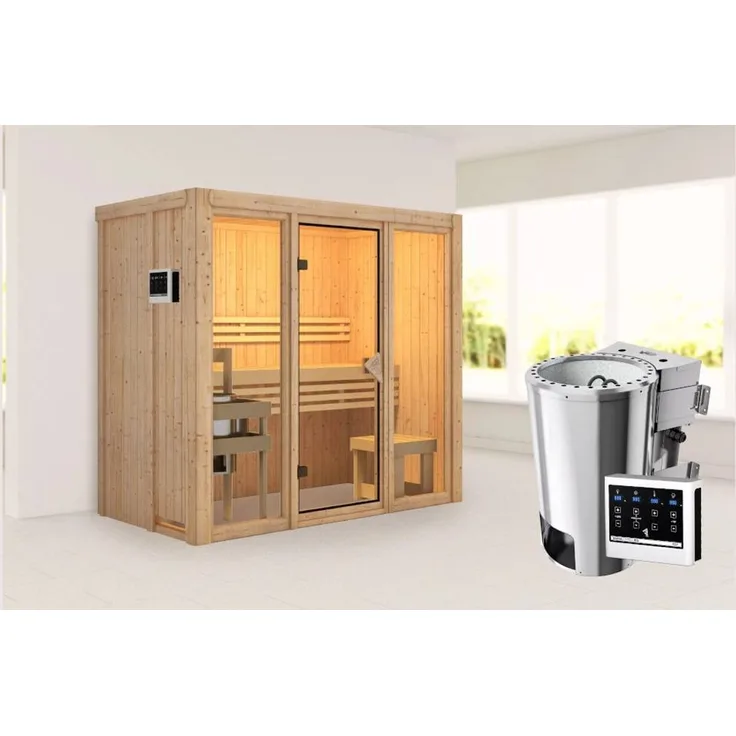Karibu Sauna Avari 2 mit 3,6kW Plug&Play BIO Kombi-Ofen externe Steuerung