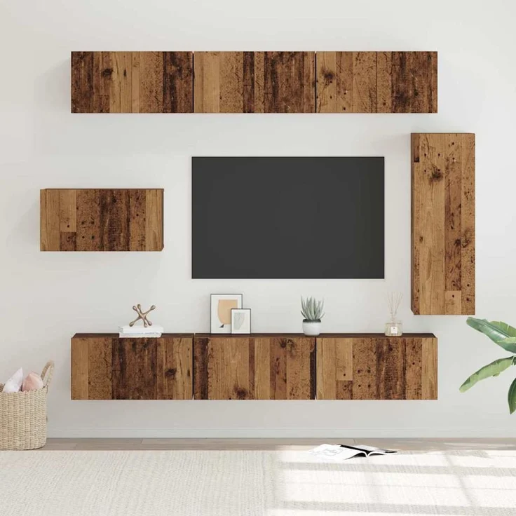vidaXL TV-Schrankset Wandmontiert 8 pcs Altholz Holzwerkstoff 3393132 – Bild 1