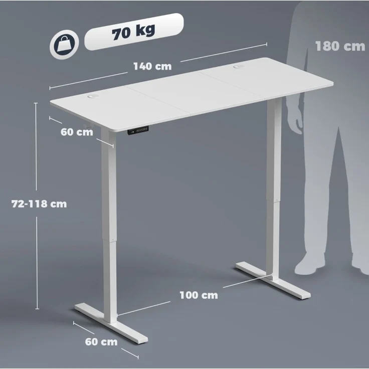 Schreibtisch 140x60x72–118 cm, elektrisch höhenverstellbar, mit Memory-Funktion und Kabeldurchlässen – Bild 2