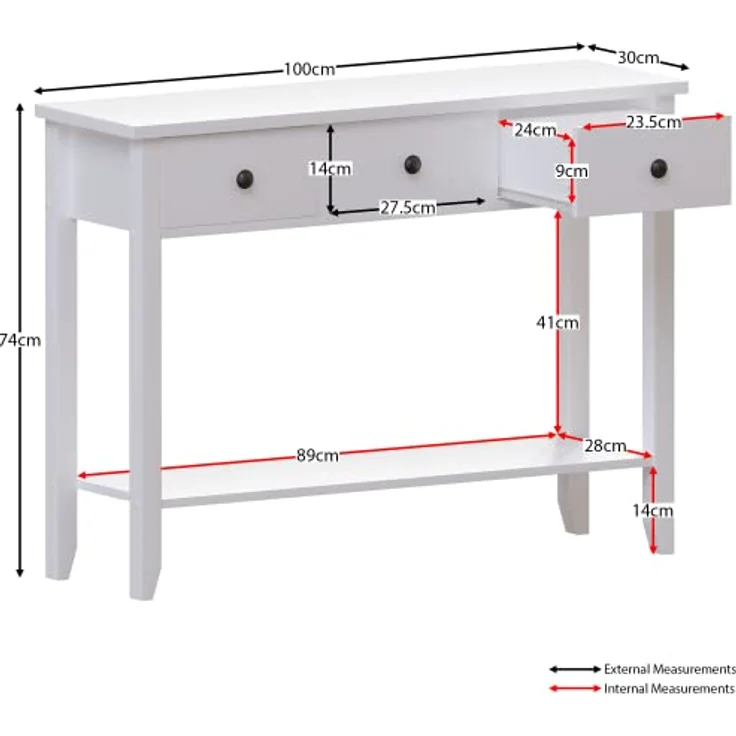 Vida Designs Windsor Konsolentisch, 3 Schubladen, weißes Holz, weiß – Bild 3