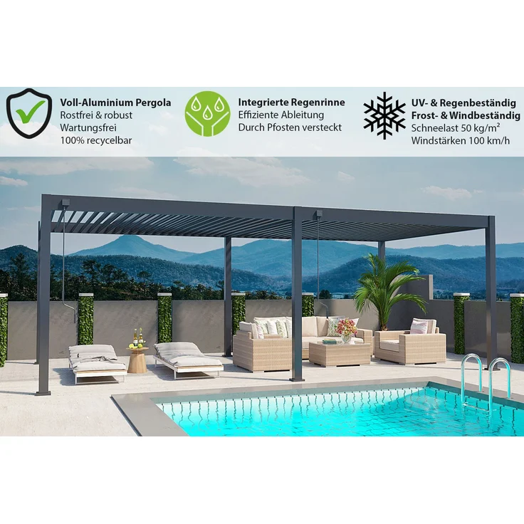 Weide Deluxe | Pergola Voll Aluminium freistehend | 3,6 x 7,2 M | Lamellendach anthrazit – Bild 4