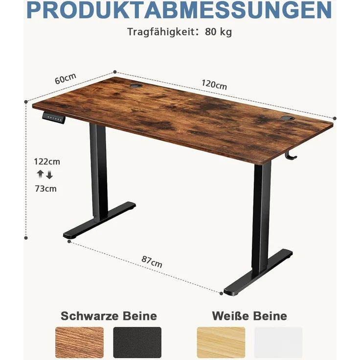DUMOS Schreibtisch Höhenverstellbar, Ergonomic Elektrischer Schreibtische 120 X 60 cm, Standing Desk, Height Adjustable Tisch, Office Desk Geeignet für Büros, Wohnungen und andere (Braun) – Bild 3