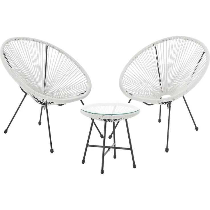 SVITA Balkonset BALI, (Set, Set aus 2x Sessel, 1x Tisch), Garten-Möbel Set, Sitzgruppe, Terrasse, Polyrattan, Weiß