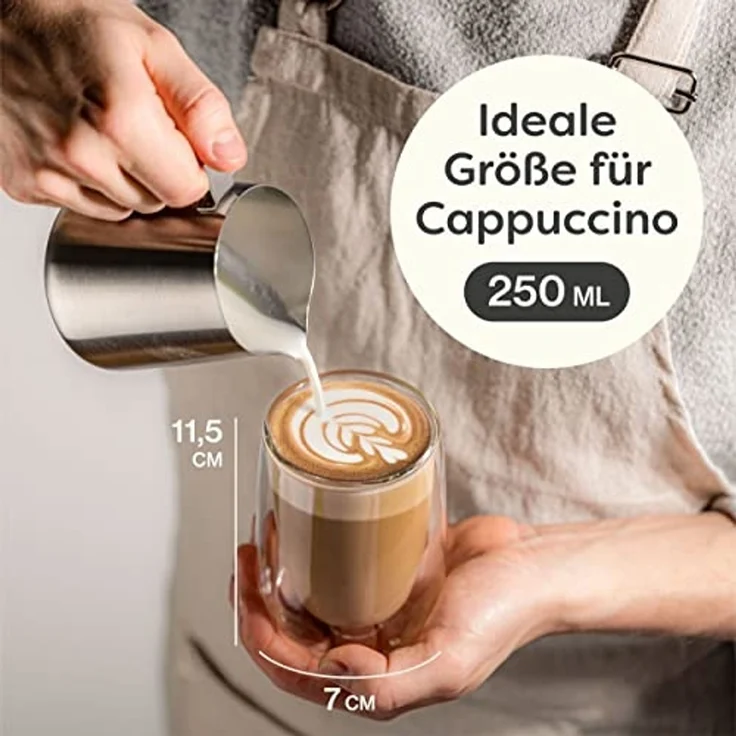 Cosumy Gläser-Set 4 doppelwandige Cappuccino Thermogläser 250ml - Halt die Temperatur, 4-tlg, Glas, Cappuccino Thermogläser - für Heiß- und Kaltgetränke – Bild 4