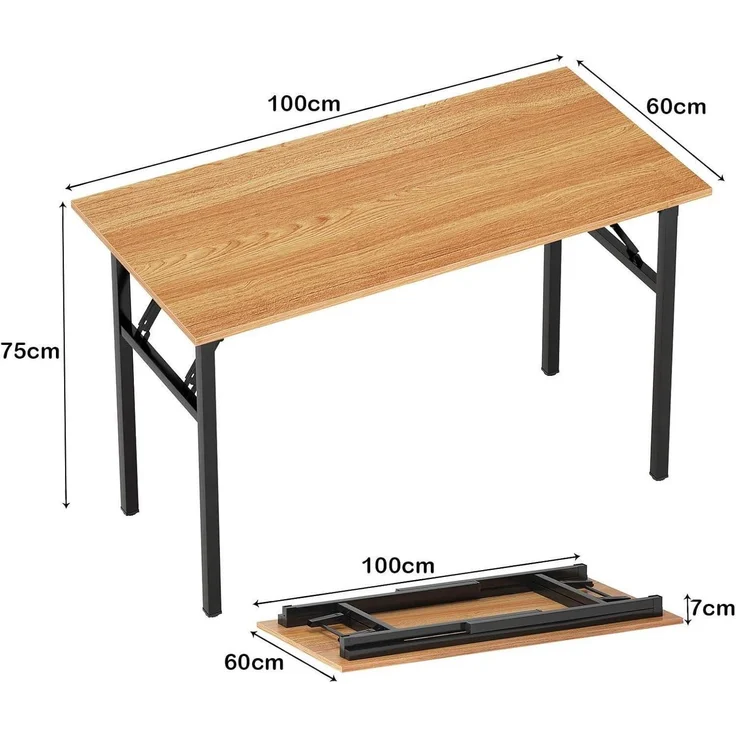 Klappbarer Computertisch 100x60x75cm Teak Schwarz – Bild 2