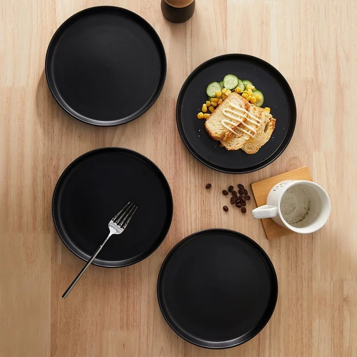 JIWOO Teller 4er Ø21,3cm, Speiseteller Steakteller Dessertteller Brotteller Plate, (4 St), Keramik Hochwertiges Tellerset Schwarz Mikrowellen spülmaschinenfest – Bild 7