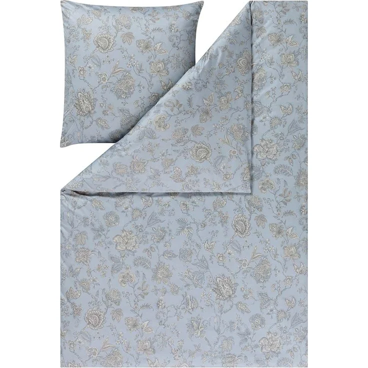 Estella Mako Jersey Bettwäsche 135x200 Valeria graphit Blumen rauchblau 6343-840 – Bild 2