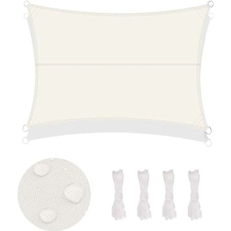 LOVE STORY Sonnensegel Wasserdicht 3. 5x4. 5m Rechteckig PES Polyester Sonnenschutz Windschutz Balkon Terrasse 95% UV-Schut,für Balkon Garten,Cremeweiß – Bild 3