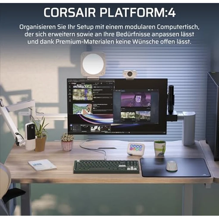 Corsair Platform:4 – 120 cm x 76 cm, Stehender Computer Home Office Gaming-Schreibtisch, Kabelmanagement, USB-Anschluss, Monitorarm Inbegriffen – Weißkiefer Beize – Bild 2
