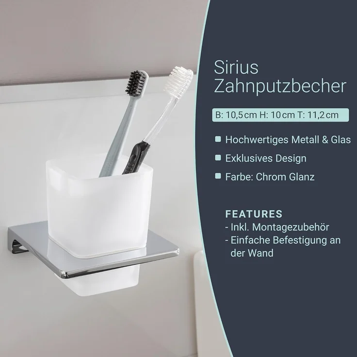 BadeDu SIRIUS Glas mit Halter Chrom – Bild 2