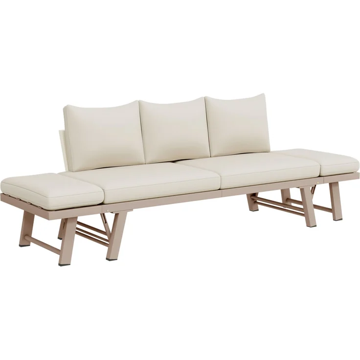 Merax Gartenmöbel-Set, Outdoorsofa, 3-Sitzer-Sofa, Gartensofa mit Liegefunktion, Sonnenliege Gartenliege mit Auflagen und klappbaren Armlehne, Gartencouch, Beige – Bild 9