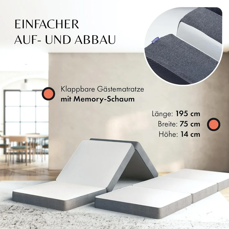 Premium Gästematratze - Moderne Gäste Klappmatratze inkl. Tragetasche mit Memory Schaumstoff, weichem OEKO-TEX Bezug - Perfekt als Bequeme Faltmatratze, Reisematratze - Gästebett klappbar by DYNMC YOU – Bild 2