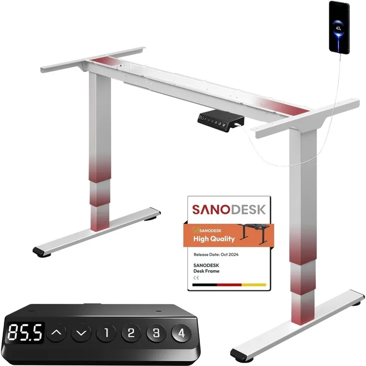 SANODESK Höhenverstellbarer Schreibtisch Elektrisch 3-Fach-Teleskop