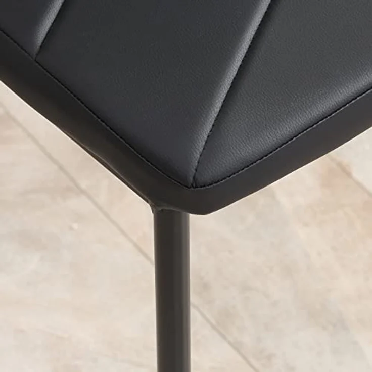 HOMCOM Esszimmerstühle 4er Set Küchenstuhl mit Rückenlehne, Kunstleder, Polsterstuhl mit Fußpolster, Wohnzimmerstuhl, Stühle mit Stahlbeine für Esstisch, Schwarz – Bild 9