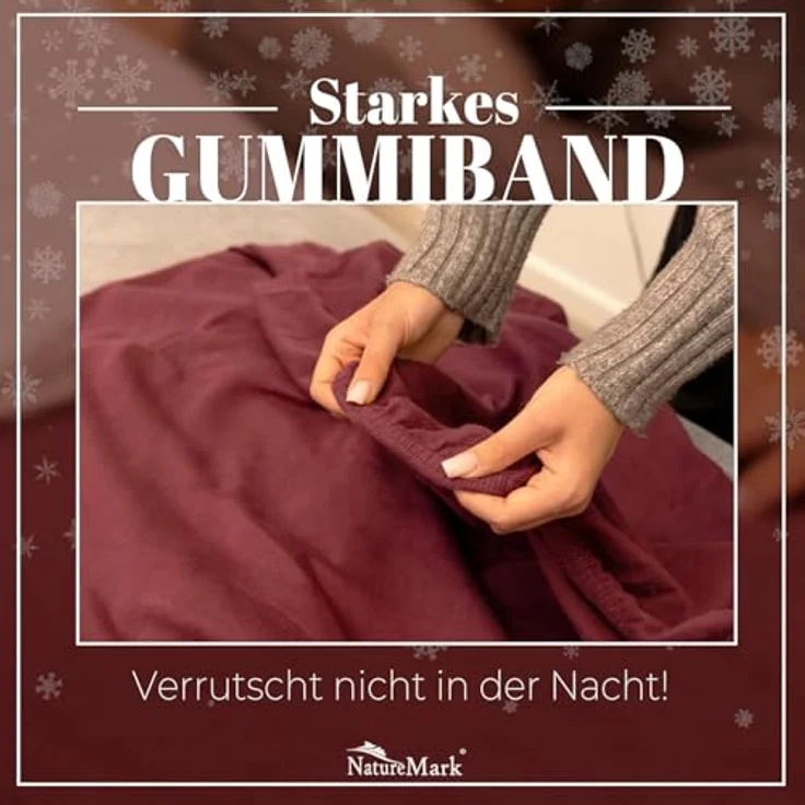 NatureMark Spannbettlaken Winter Thermo Fleece Spannbetttuch, 80% Baumwolle und 20% Polyester, Gummizug: rundum, (1 Stück), 90x190 bis 100x200 cm - Bordeaux rot – Bild 6