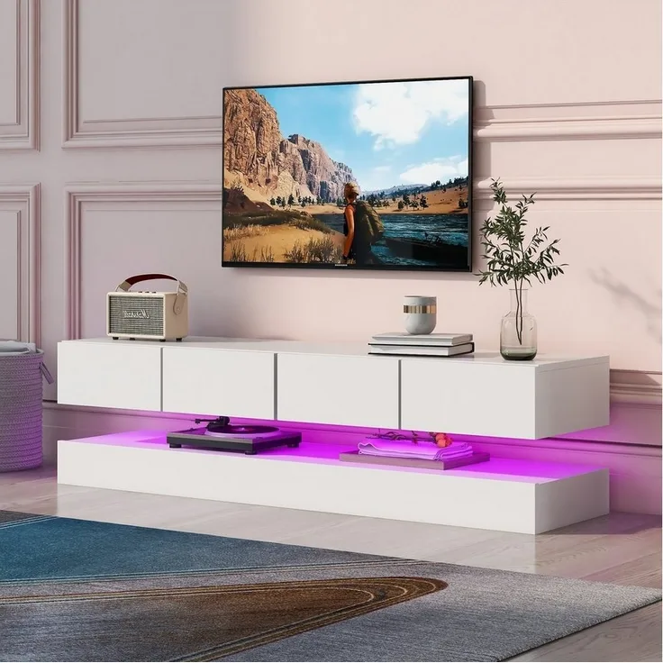 HAUSS SPOLE TV-Schrank TV-Schrank Fernsehtisch TV Board TV- Lowboard (Weiß 130*33*15cm Stauraum mit großer Kapazität, für bis zu 55 Zoll Fernseher Haltbarer und stabiler TV-Tisch) TV-Möbel mit 2 Schränken und 4 großen Schubladen