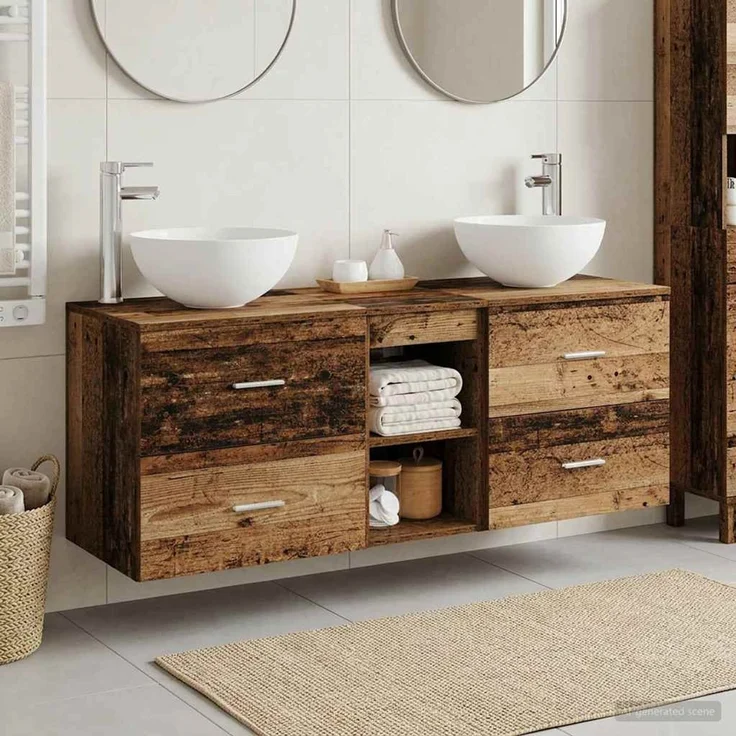 vidaXL Badezimmerschrank-Set 3 stk. Altholz 129 x 35 x 80 cm 3405793 – Bild 1
