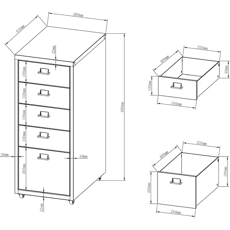 Rollcontainer Kökar mit 5 Schubladen 69x28x41 cm Gelb [en. casa] – Bild 2