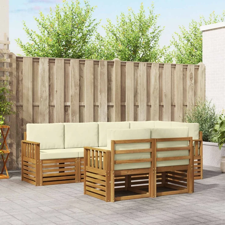 vidaXL Outdoor-Sofagarnitur 7 stk. 7-Sitzer Natur und Creme 3374960 – Bild 1