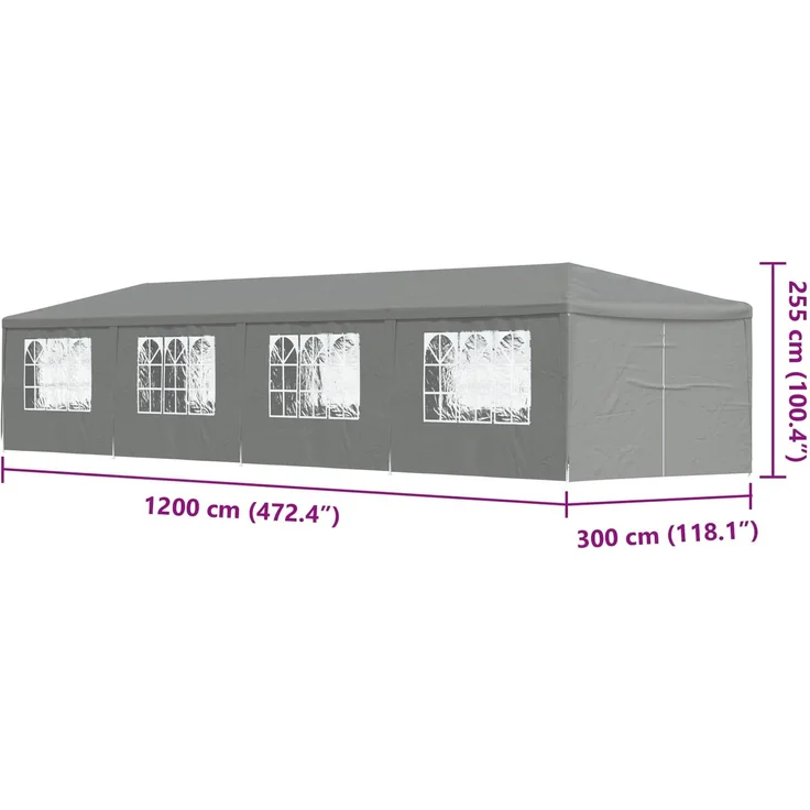 vidaXL Party-Zelt 1200 x 300 x 255 cm Hellgrau PE und Stahl 42033003 – Bild 9