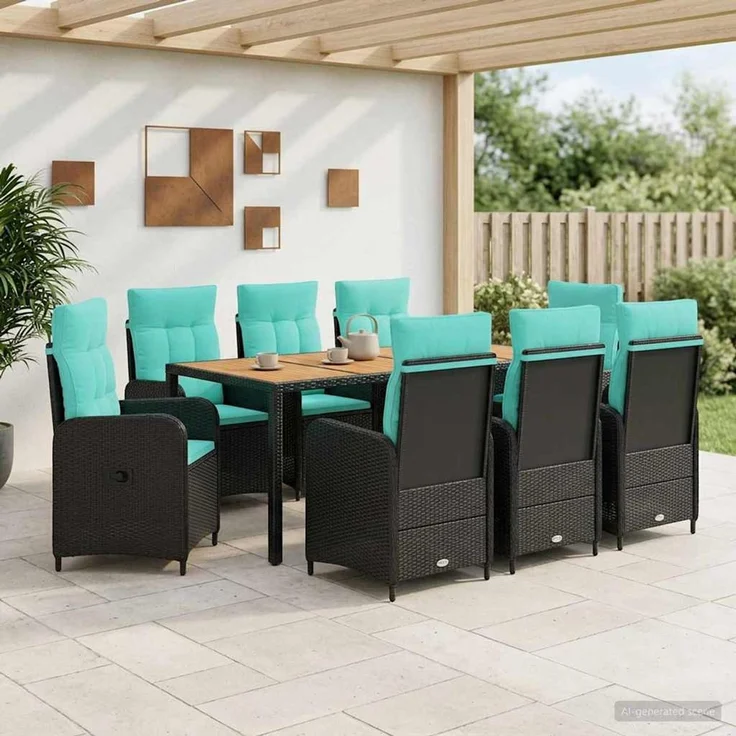 vidaXL Outdoortisch-Set 9 stk. Black and Turquoise 190 x 90 x 75 cm 3422279 – Bild 1