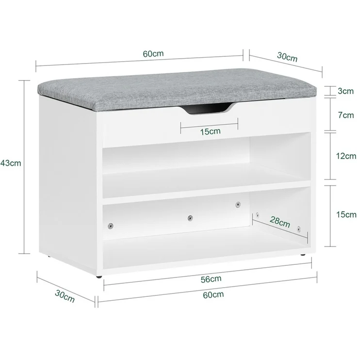 SoBuy FSR25-HG Schuhbank, Spanplatte, Melamin, Weiß, 60 x 43 x 30 cm – Bild 3