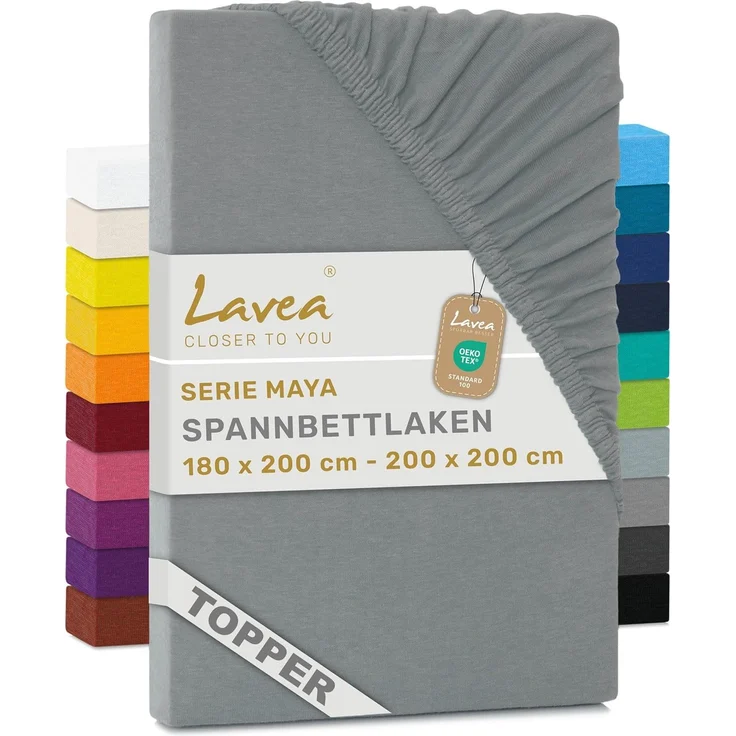 Lavea Spannbettlaken Maya, in Gr. 60x140, 90x200, 120x200, 140x200, 180x200 oder 200x220 cm, Baumwolle, Gummizug: rundum, (1 Stück), Jersey Spannbetttuch für Topper, Boxspring- und Wasserbetten