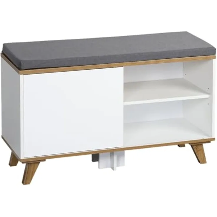 KESPER 1594213 Schuhschrank mit Sitzkissen, weiß, 77 x 30 x 48 cm