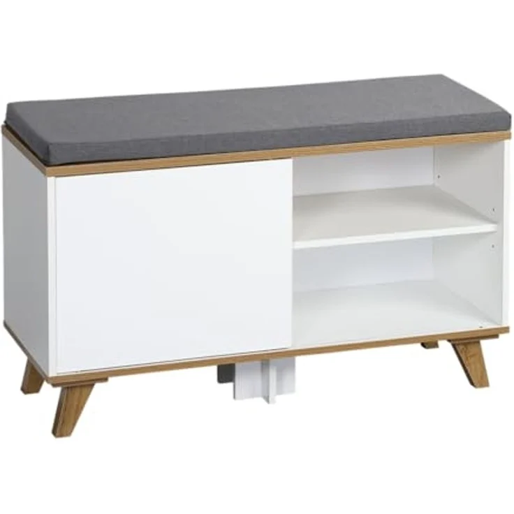 KESPER 1594213 Schuhschrank mit Sitzkissen, weiß, 77 x 30 x 48 cm – Bild 1