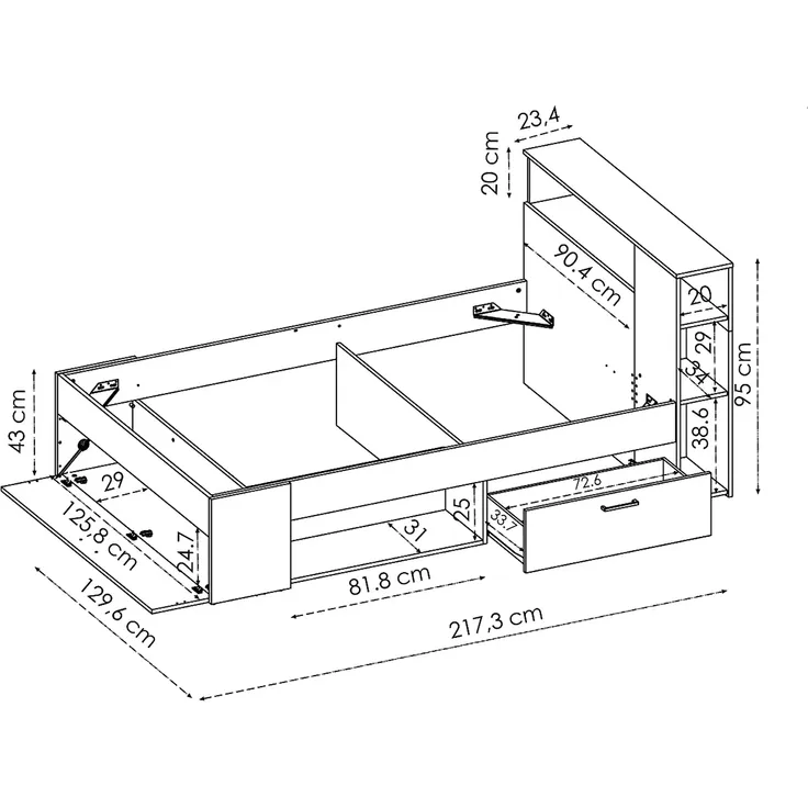 Vente-unique - LEANDRE Bett Holz, Platte GrauBeige - B 129,6 cm x H 95 cm x L 217,3 cm – Bild 7