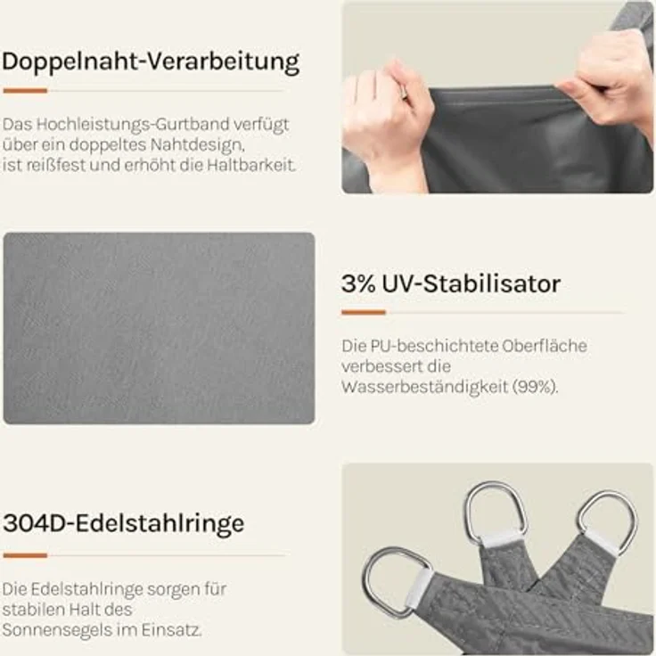 Woltu Sonnensegel Sonnenschutz HDPE Windschutz UV Schutz Grau 3x5 m – Bild 4