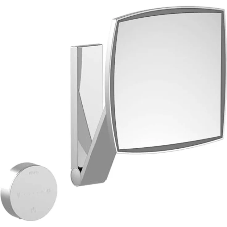 Keuco iLook_Move, Wand-Kosmetikspiegel mit Schwenkarm, variabler LED-Beleuchtung, 5-facher Vergrößerung, 20x20cm, eckig, Chrom, Unterputz-Kabelführung