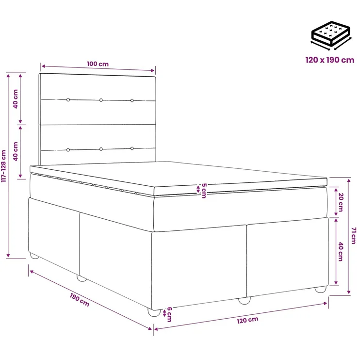 vidaXL Boxspringbett mit Matratze Dunkelgrau 120 x 190 cm Stoff 3454348 – Bild 11