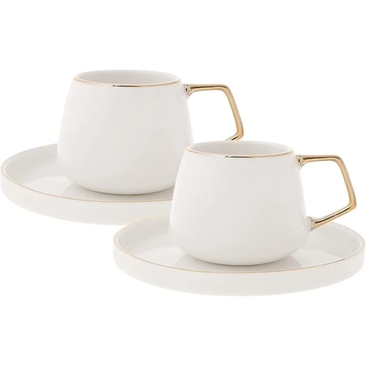 Karaca Kaffeeservice Karaca Saturn Kaffeeservice 100 ml Kaffeetassen-Set, 2 Personen, Gold, Porzellan – Bild 1