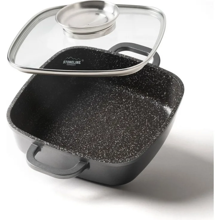 STONELINE Servierpfanne, (Set, 1x Servierpfanne, 1x Aroma-Glasdeckel, 2x Thermogriffschützer)