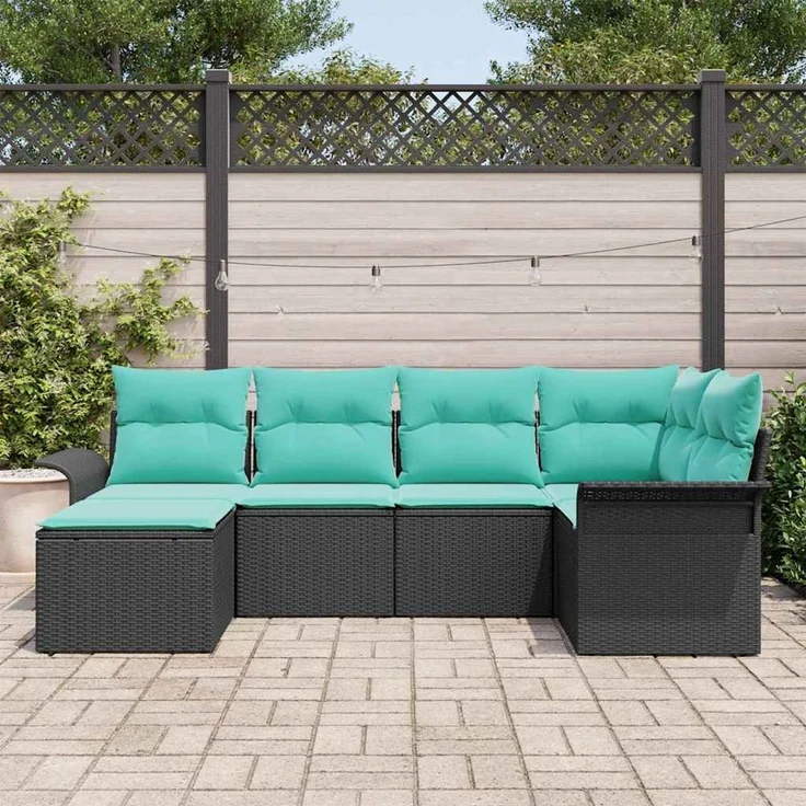 vidaXL Gartensofa-set mit Kissen 6 pcs Schwarz Poly-Rattan 3345436 – Bild 3