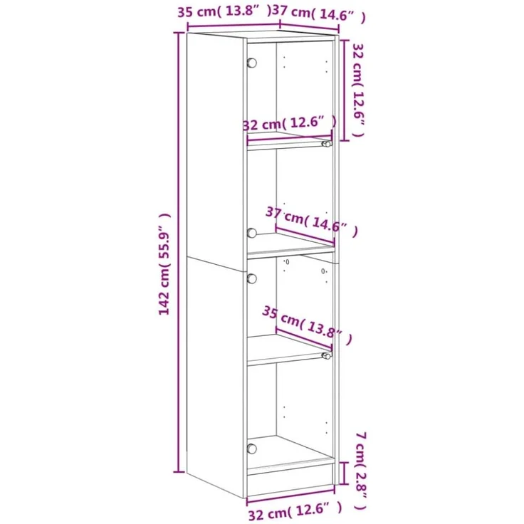 vidaXL Highboard mit Glastüren Sonoma-Eiche 35x37x142 cm 836436 – Bild 5