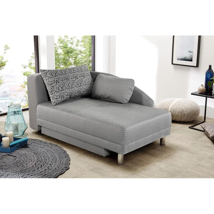 Récamiere-Schlafsofa Federkern Couch Liege Gästebett mit Bettkasten in Hellgrau – Bild 2