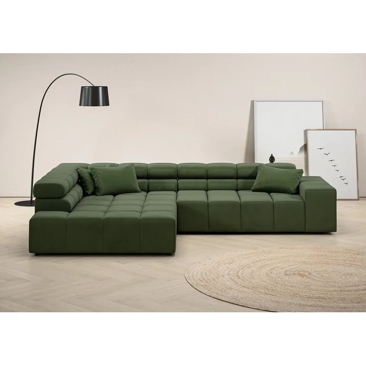 INOSIGN Ecksofa Ancona incl. Kopfteilverstellung, Zierkissen Breite 319cm, L-Form, wahlweise motorische Sitztiefenverstellung, auch in Cord + Easy Care