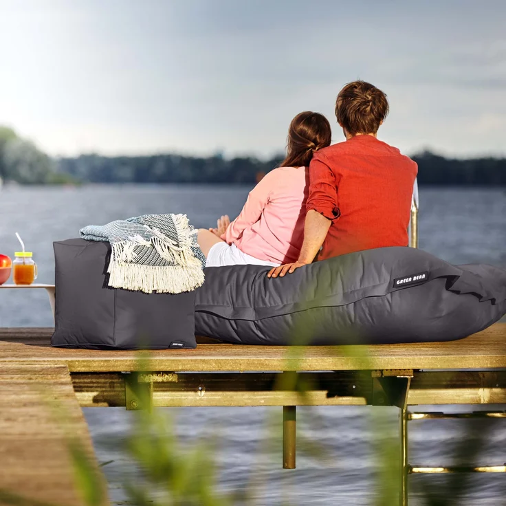 Green Bean® 2er Set XXL Sitzsack inkl. Pouf mit EPS-Perlen - Riesensitzsack 140x180 Liege-Kissen Bean-Bag - Anthrazit – Bild 2