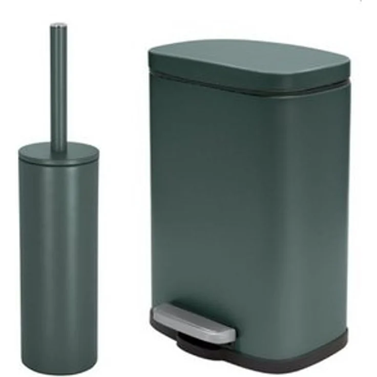 spirella Badaccessoires-Sets AKIRA, Badezimmer Zubehör-Set, 2-tlg, bestehend aus Kosmetikeimer 5L Treteimer mit SoftClose Absenkautomatik und WC Garnitur mit hygienischem Innenbehälter und Deckel, Stahl matt-satiniert, angesagte Trendfarben, dunkelgrün... – Bild 6
