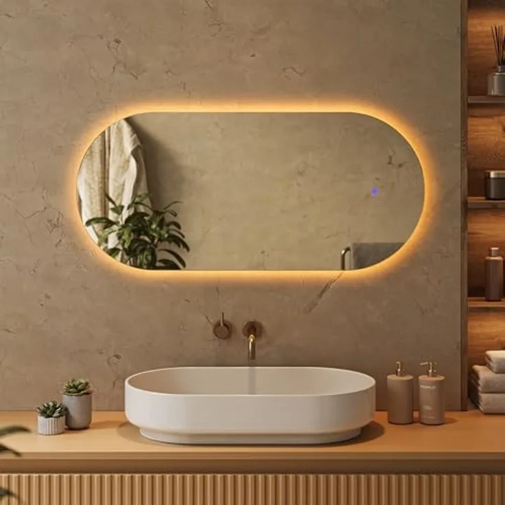 Badezimmerspiegel Weiß 110 x 50 cm mit LED Beleuchtung Vicco