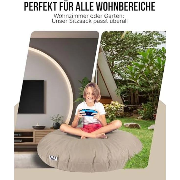 PATCH HOME 2-in-1 Sitzsack Sessel - Gaming Bean Bag mit Reißverschluss - Bereits befüllt, Ergonomisch & Robust für Kinder & Erwachsene - Indoor & Outdoor, Wetterfest (Beige, 155cm) – Bild 6