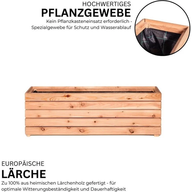 Mega-Holz Pflanzkübel Modulo aus Lärchenholz - Naturbelassener Blumenkasten für den Garten (DIY-Set), 120 x 30 x 39 cm, 140 L Fassungsvermögen – Bild 3